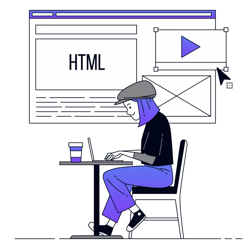 illustration of a female employee sitting and designing a modern responsive website.